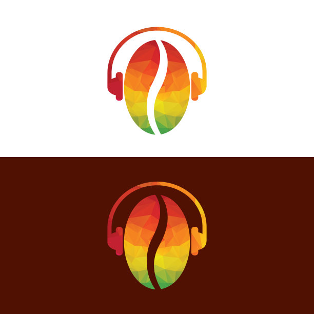 咖啡豆和耳机标志模板设计。图片下载