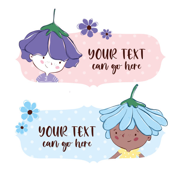 可爱的小女孩横幅设置，矢量绘图。图片下载