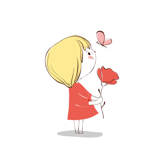 可爱的小女孩矢量绘图。图片下载