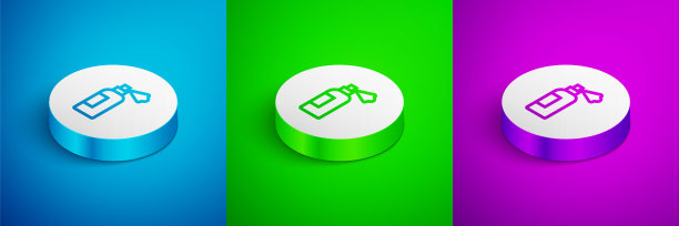 宠物洗发水图标隔离在蓝色，绿色和紫色的背景。宠物护理标志。狗狗清洁标志。白色圆圈按钮。向量图片下载