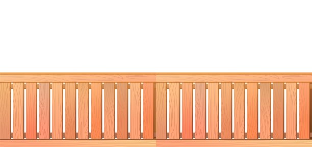 由木板和尖桩栅栏组成的新的未粉刷的木栅栏。水平无缝设计。隔离在白色背景矢量。图片下载
