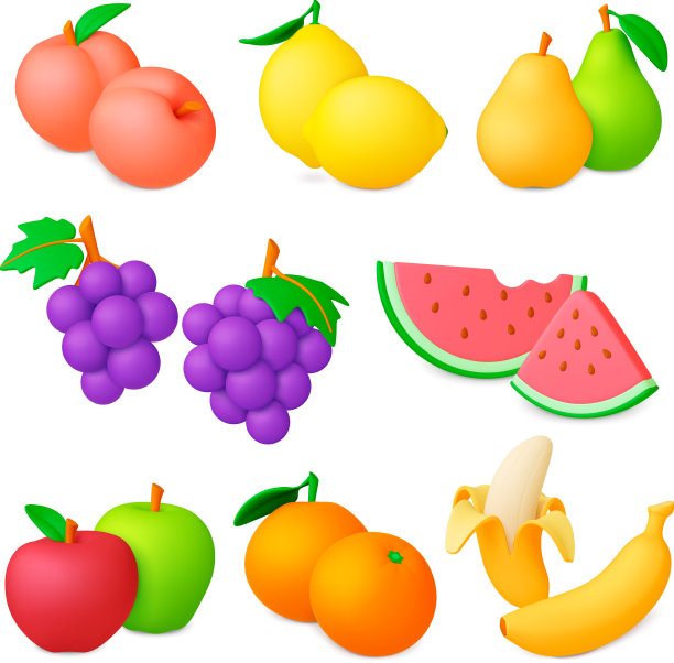 水果3d图标孤立的现实水果图片下载