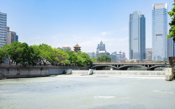 阳光明媚的成都安顺廊桥图片下载