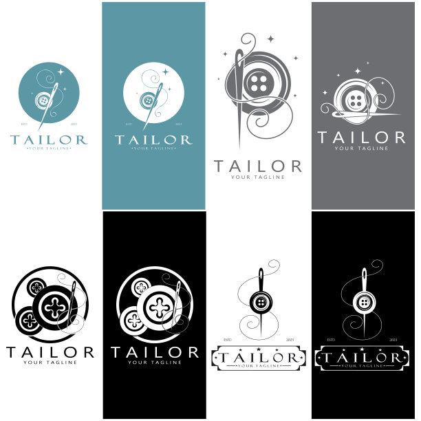 裁缝标志图标插画模板结合了衣服纽扣，线和缝纫机，用于服装产品设计，对流公司，时尚的矢量形式图片下载