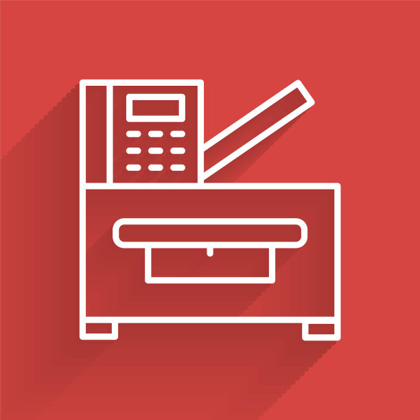 白线Office多功能打印机复印机图标孤立与长阴影。向量图片下载