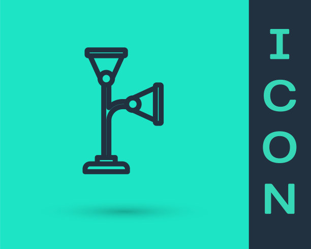 黑线落地灯图标孤立在绿色背景。向量图片下载