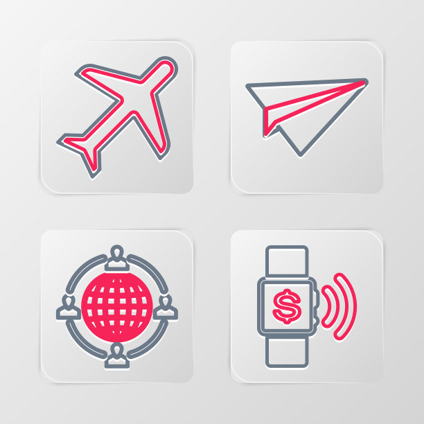 设置线路非接触式支付，外包概念，纸飞机和飞机图标。向量图片下载