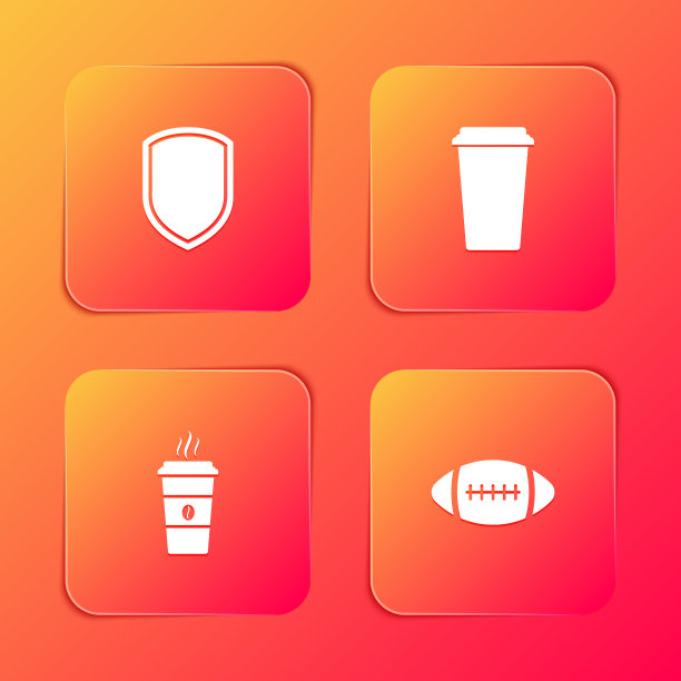 设置盾牌，咖啡杯，和美式足球图标。向量图片下载