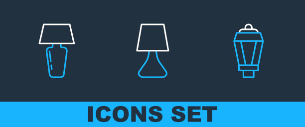 设置线花园灯，桌子和图标。向量图片下载