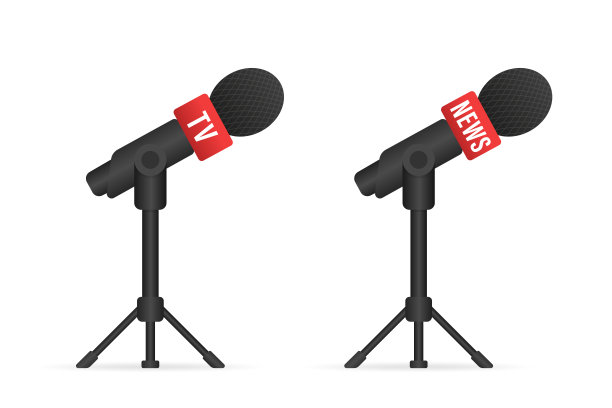 麦克风收集。逼真的麦克风与阴影。大众传媒，电视节目。音频会议和采访。广播。新闻。矢量图图片下载