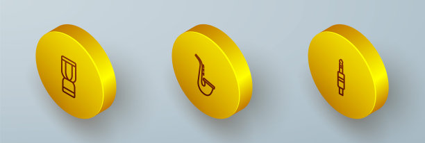 设置等距线非洲djembe鼓，萨克斯管和音频插孔图标。向量图片下载