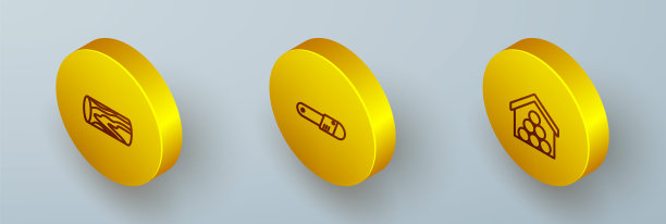 设置等距线原木，电锯和原木图标。向量图片下载