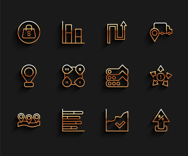 设置线位置，饼图信息图，购物袋与销售，财务增长，百分比上升箭头，信息图元素，多种方式方向和图形，图表，图表图标。向量图片下载