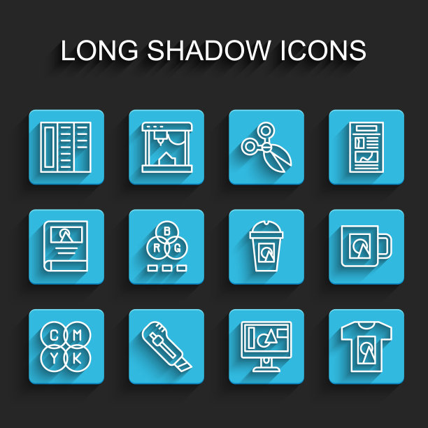 集线CMYK调色，文具刀，宣传册，电脑显示器屏幕，t恤，RGB，咖啡杯和go图标。向量图片下载