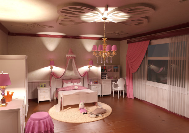 3D渲染卧室室内公主女孩图片下载