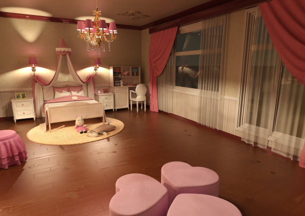 3D渲染卧室室内公主女孩图片下载