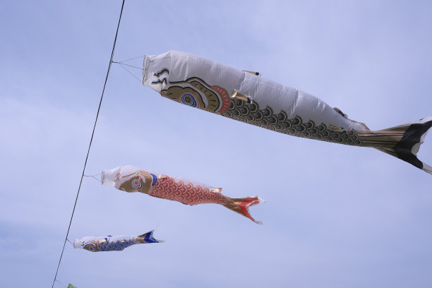 鲤鱼飘带在天空中游动图片下载
