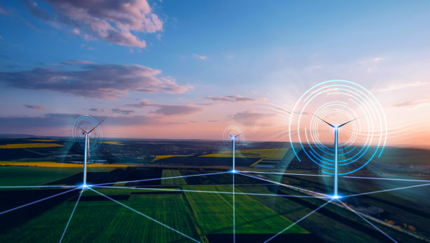 风力涡轮机和产生绿色能源的气流图解。绿色能源发电。图片下载