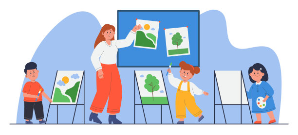 美术课上有卡通老师和孩子们图片下载