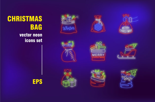 圣诞袋霓虹灯招牌设置图片下载