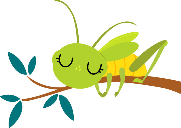 可爱的绿色蚱蜢睡在树枝上图片下载