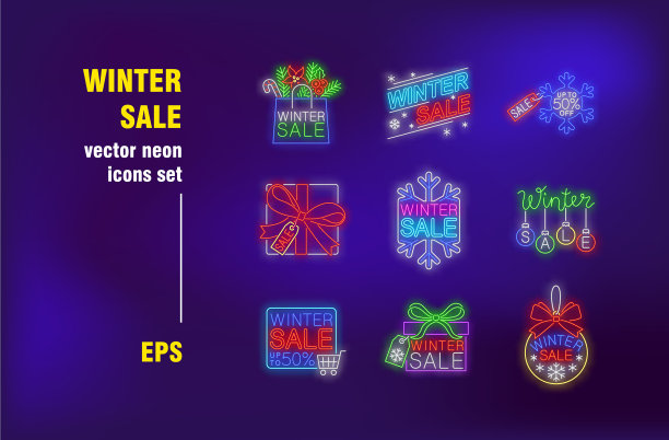冬季销售霓虹灯招牌设置图片下载
