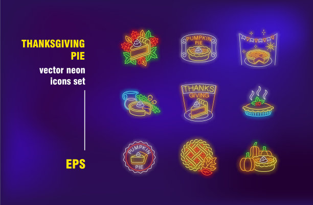 感恩节派霓虹灯招牌设置图片下载