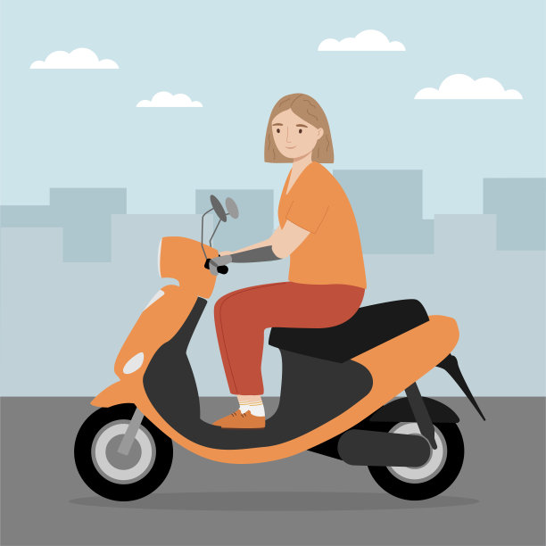 戴着义肢的年轻女子骑着电动滑板车。图片下载