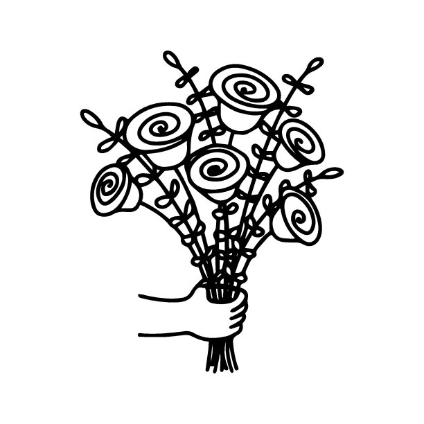 一只手拿着一束毛茛和玫瑰花。图片下载