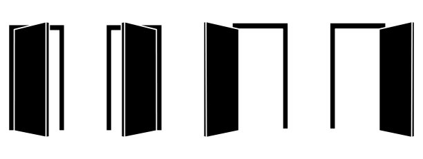 门图标集。打开，关闭和半掩门。门集合。图片下载
