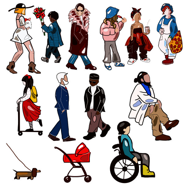 白色背景上的一组人，行人，乘客图片下载