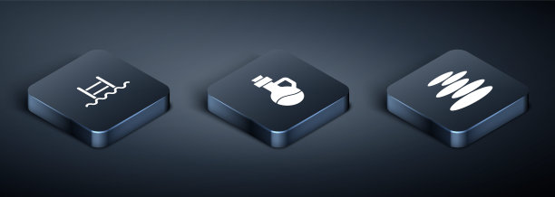 设置等距游泳池与梯子，堆叠热石和精油瓶图标。向量图片下载