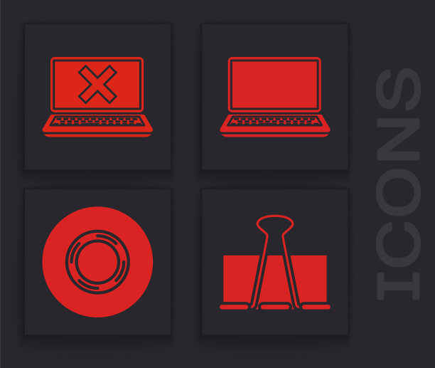 设置活页夹，笔记本电脑和十字标记在屏幕上，笔记本电脑和苏格兰图标。向量图片下载