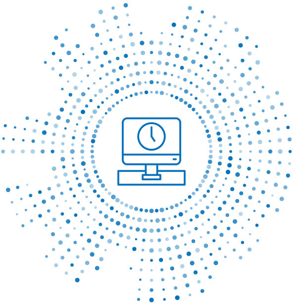 电脑显示器时间图标隔离在白色背景上。电子装置。前视图。抽象圆形随机点。向量图片下载