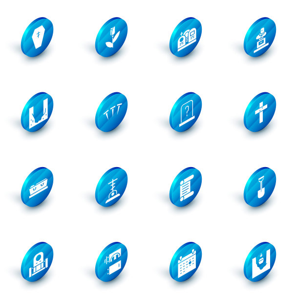 套装花玫瑰，坟墓与墓碑，墓地挖墓洞，棺材死者，金属钉，基督教十字架和图标。向量图片下载