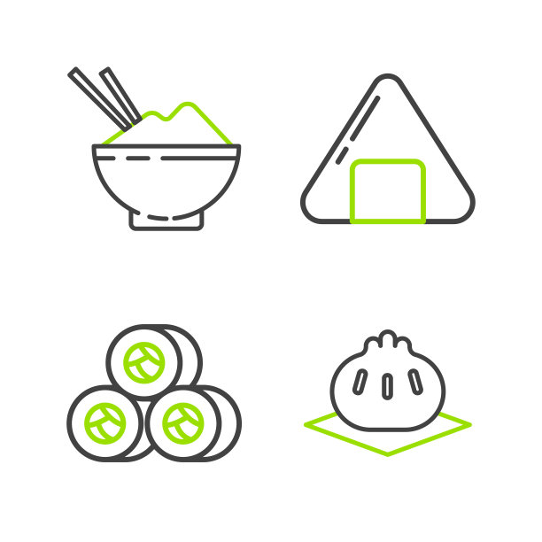 在砧板、寿司和饭碗上用筷子画上Khinkali线。向量图片下载