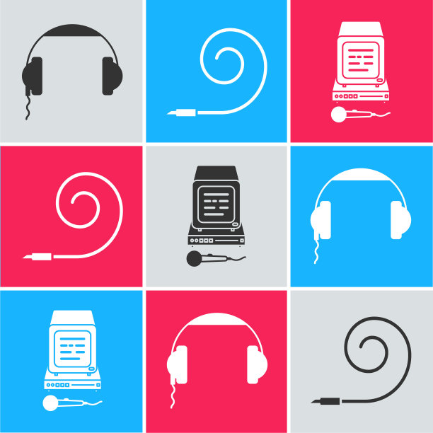 设置耳机，生日派对喇叭和卡拉ok图标。向量图片下载