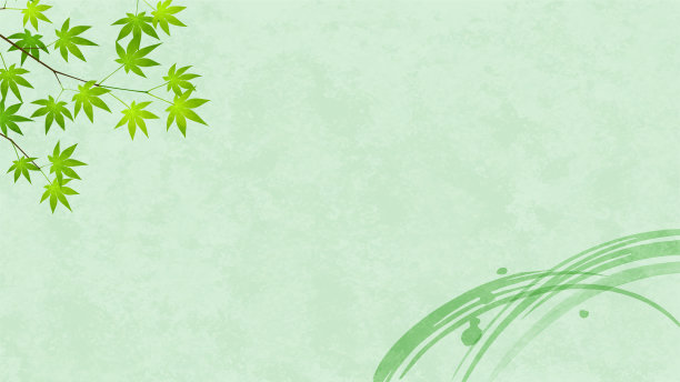背景插图日本纸纹理与蓝色的秋叶和绿色的笔触。图片下载