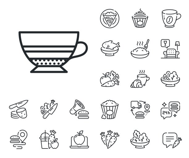 摩卡咖啡图标。热饮标志。可丽饼、甜爆米花和沙拉。向量图片下载