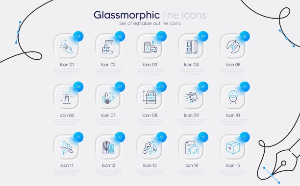 一套加油站，战略和开门线图标的网页应用程序。象形图标。向量图片下载