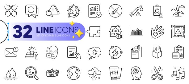 检查、剪切和新消息线性图标轮廓集，适用于Web应用程序，矢量图图片下载