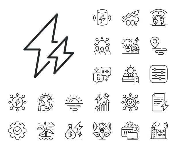电线图标。电力能源型标志。能源，二氧化碳排放和太阳能电池板。向量图片下载