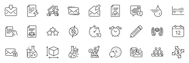 电力证书、团队合作和在家工作线性图标包，适用于Web应用程序矢量素材图片下载