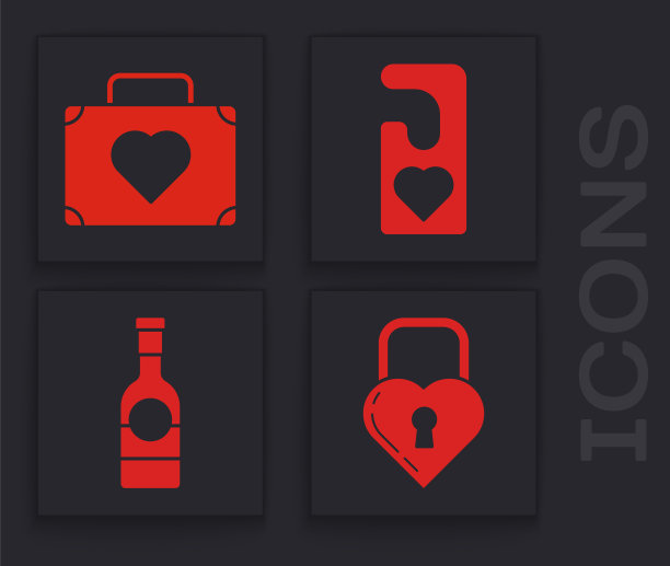 设置城堡形状为心形，旅行箱带心形，请不要打扰带心形和香槟酒瓶图标。向量图片下载