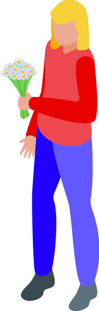 女孩拿花图标等距礼物图片下载