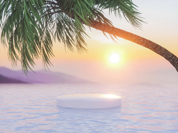 热带夏日场景，产品展示平台。图片下载