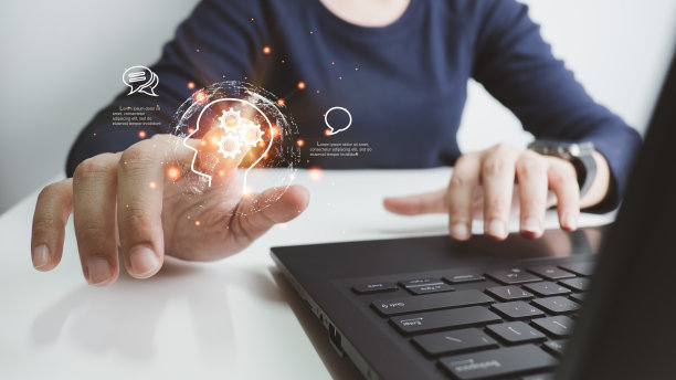 AI技术，人工智能，聊天机器人与AI聊天，使用笔记本电脑通过命令提示符搜索和查找数据，机器人学习机器自动创建或生成图片或文章图片下载