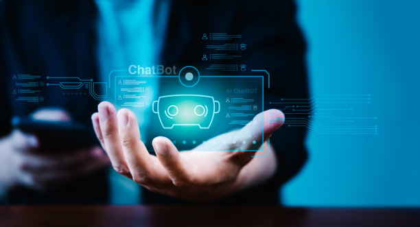 人类正在与人工智能(AI)驱动的聊天机器人互动，并产生回应图片下载