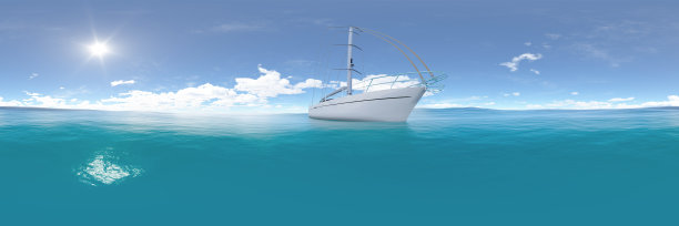 现代游艇在日落3d渲染图片下载