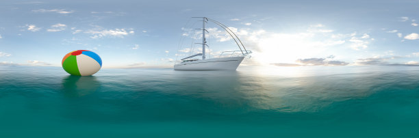 玩沙滩球的游艇3d渲染图片下载
